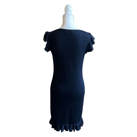St John Collection By Marie Gray Knit Flutter Sleeve Ruffle Hem Dress Black US 2 - Picture 6 of 11